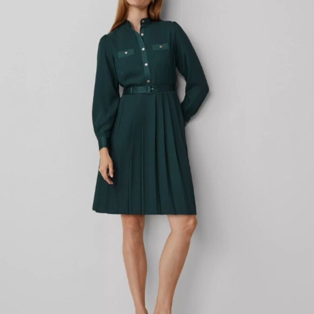 Ann Taylor Pleated Split Neck Flare Dress